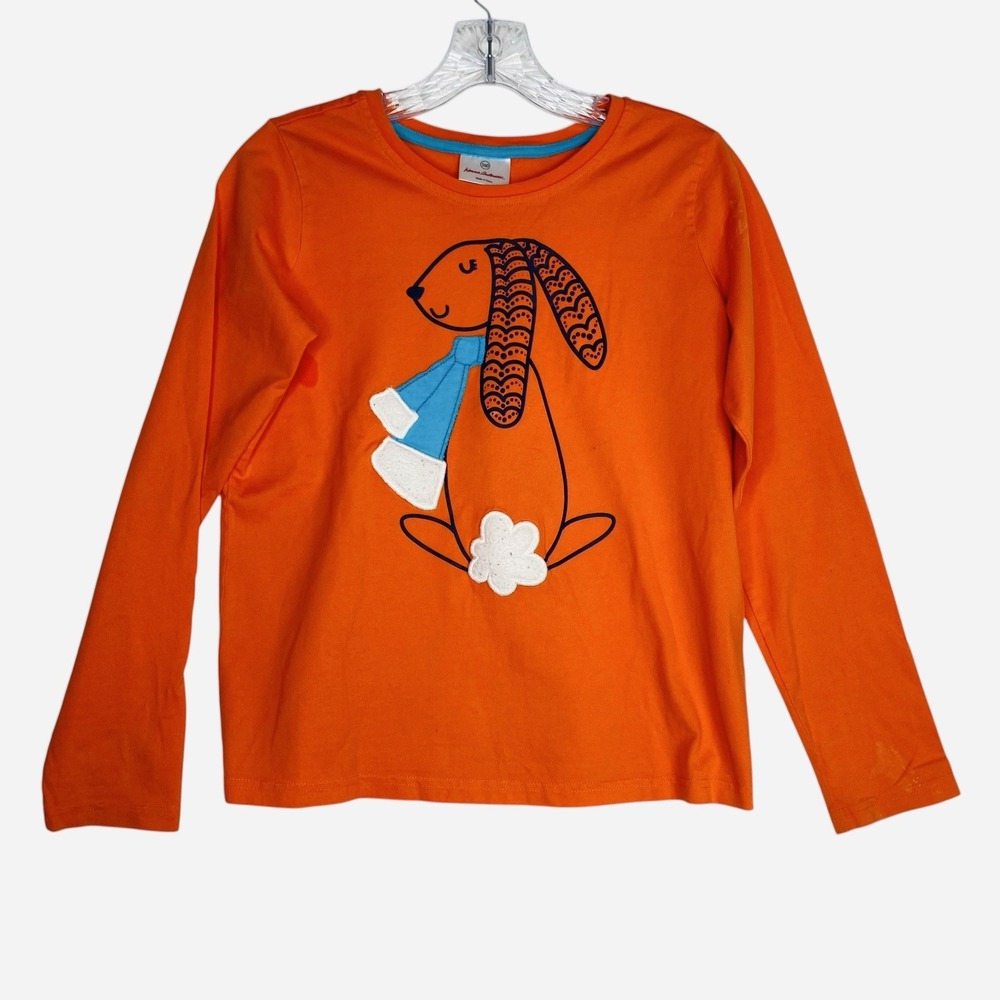 Hanna Anderson Top Long Sleeve Girl 160cm Orange Crewneck Cotton Casual